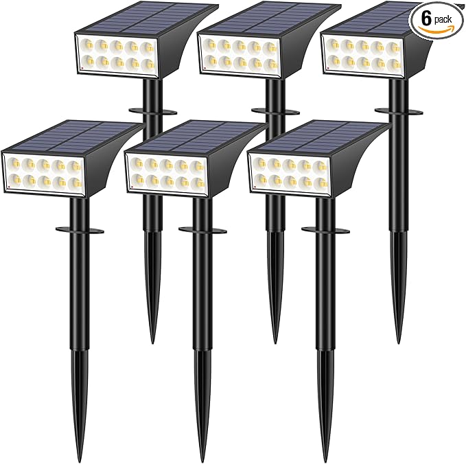 WENATY Solar Spot Lights Outdoor, Solar Lights Outdoor Waterproof IP65, 4 Lighting Modes Solar Powered Spotlights Yard Garden Landscape Pathway Solar Security Lights for Outside (Warm White, 6 Pack)