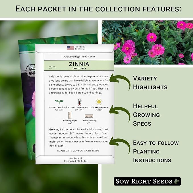 Sow Right Seeds - Collection of Pink Flower Seeds for Planting - Non-GMO Heirloom Packets with Instructions - Wonderful Rosy Blooms to Attract Pollinators - Cut and Come Again - Rare Varieties