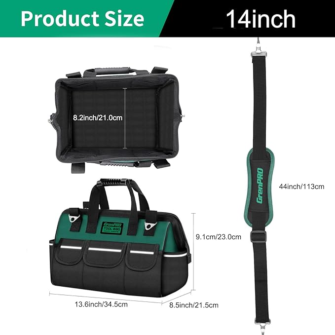 GrenPRO Tool Bag Organizer for Men, Wide Mouth Small Tool Bags,13.5 Inch Soft Handle Toolbox Organizer Storage, Large Zipper Electrician Tool Bag