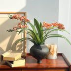 Set of 3pcs Real Touch Artificial Cymbidium Plants with Stems and Roots and 2pcs Orchid Flowers for Pot or Vase, Faux Orchid Stems That Look Real for Indoor Home Office Decor (Grn and YEL)