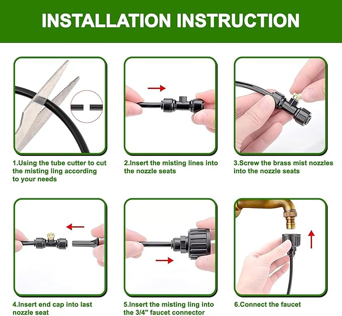Misters for Outside Patio, 49FT(15M) Misting Line+15 Mist Nozzles, Outdoor Misting Cooling System for Patio Backyard Garden Greenhouse