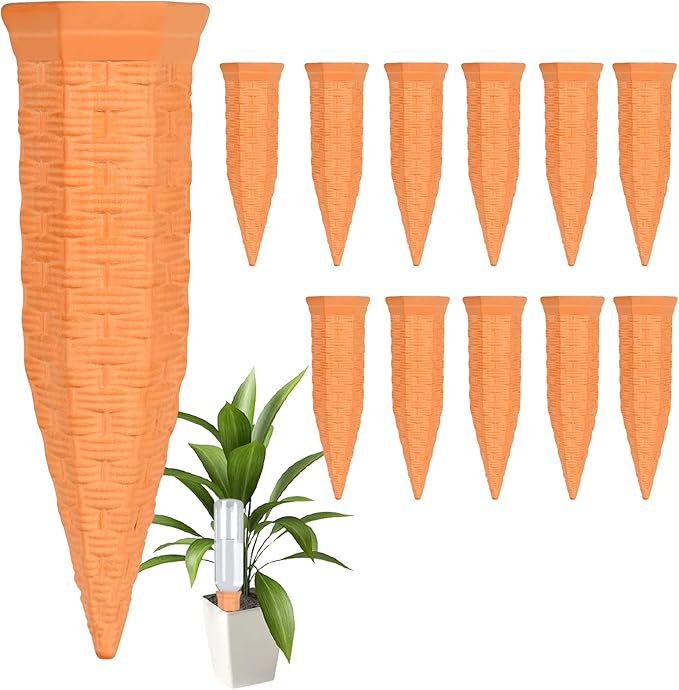 Baxrou Plant Self Watering Stakes 12 Pack Terracotta Watering Spikes for Indoor and Outdoor Plants,Wine Bottle Plant Watering Devices, Automatic Plant Waterers for Vacation