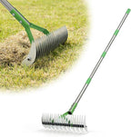 Dual-Action Dethatcher Rake - 21-Tine, Adjustable Long-Handle Landscaping Rake with 55", Heavy Duty Thatch Rake, Turf Rake for Artificial Grass, Metal Rake for Spring Lawn Care, Soil Aeration