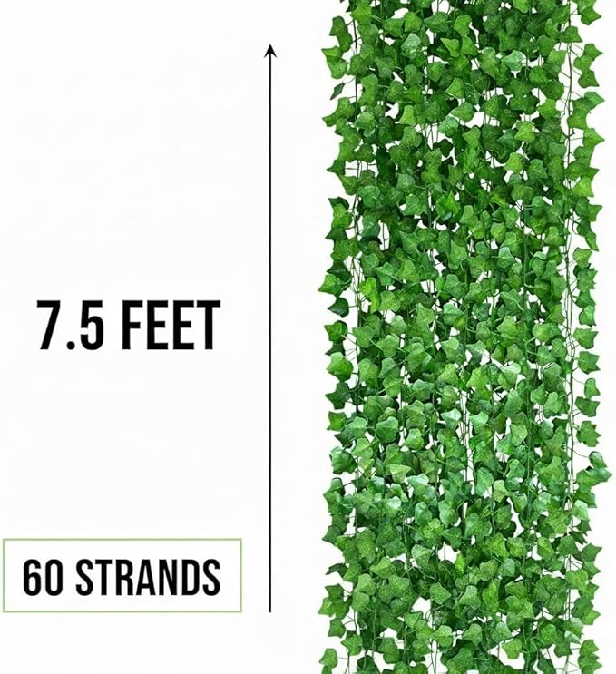 Fake Vines for Room Decor, 60 Pack 450 Ft Artificial Ivy Greenery Garland Vine Leaves, for Bedroom, Garden Wall, Indoor Outdoor
