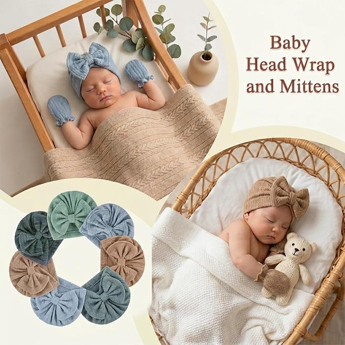 Newborn Baby Girl Hats Mittens Set Cotton Hospital Bow Hat Beanies Caps Gloves for New Born Girls 0-6 Months