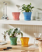 Metahom Ceramic Plant Pots, 4.9 Inch Flower Pots with Drainage Hole & Saucer, Colorful Planter Pots for Indoor Plants, Small Pots for Succulent, Catus, Home Decor, Set of 4, Assorted Colors