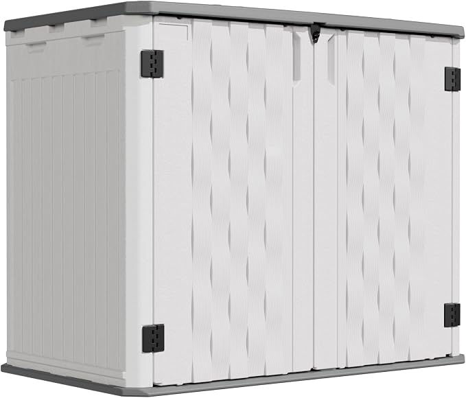 UDPATIO 34 Cu.Ft Resin Outdoor Storage Shed, Patio Plastic Vertical Sheds with Floor, Waterproof Bin Shed Horizontal Storage Cabinet for Patio, Backyards, Garden, Pool, Tool Shed