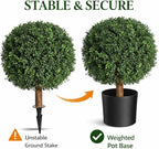 Artificial Boxwood Topiary Trees Set of 2, 26" Tall UV Resistant Real Touch Faux Plants in Pots for Front Porch, Entryway & Patio Decor