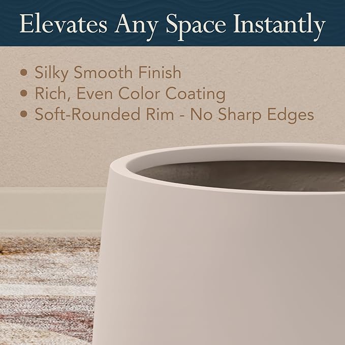 16.5" H x 15" D Premium Corso Fiberstone Round Tapered Planter with Drainage Hole, Weather Resistant for Indoor & Outdoor Use, Included 2 Extra Coco Mats (Taupe, 11.5" Pot Opening)
