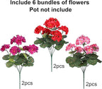 Artificial Geraniums Fake Flowers for Outdoors Decoration, 6 Bundles Silk Geraniums Flower UV Resistant Look Real Faux Plants for Front Door Garden Porch Planter Patio Balcony Yard Indoor Home, Mix