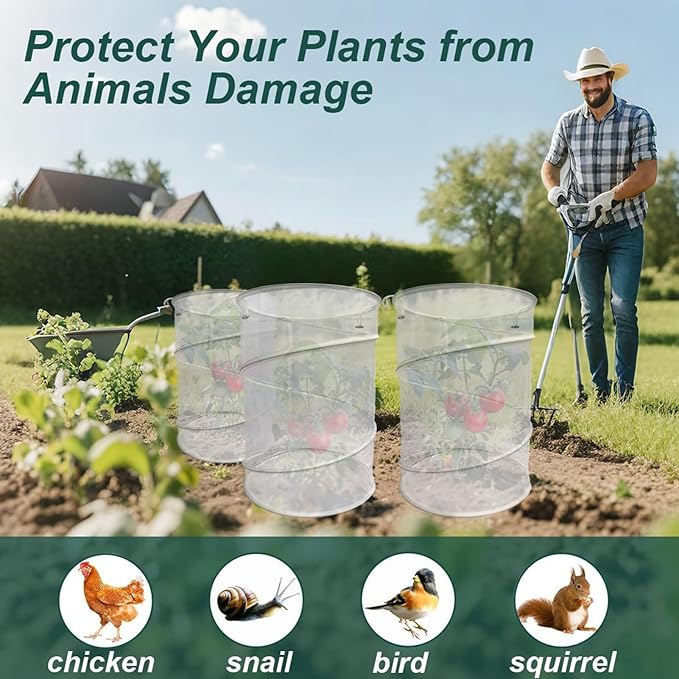 Plant Protectors from Animals - Round Reusable Foldable Mesh, Breathable Garden Net, Durable Plant Cover | Winter Freezing Frost Season for Flower Pot Planter Patio Porch Pathway Use