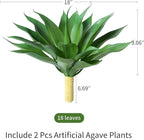 Ivydale Fake Plants 18 Inch Agave Artificial Plants Outdoor 2 PCS for Outside Decoration, Faux Greenery UV Resistant Artificial Outdoor Plants for Front Door Porch Planter Urn Patio Garden Yard(Green)