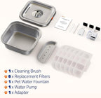Cat Water Fountain Stainless Steel: 4L/140oz Pet Fountain Water Bowl Indoor, Automatic Dog Drinking Dispenser, Cat Feeding Watering Supplies, Metal Kitty Waterer Fountain, 6 Replacement Filters