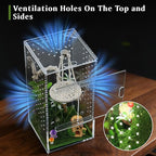Jumping Spider Enclosure Kit, Small Acrylic Reptile Terrarium with Magnetic Door, Bug Habitat with 30 Pcs Jumping Spider Accessories for Tarantula, Mantis, Small Reptiles, 4" x 4" x 8"