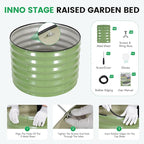 INNO STAGE 3 Pcs Round Galvanized Raised Garden Bed — 2×2×1.4ft Planter Box Outdoor Raised Beds Kit for Gardening Vegetables, Fruits, Herbs, and Flowers, Olive Green