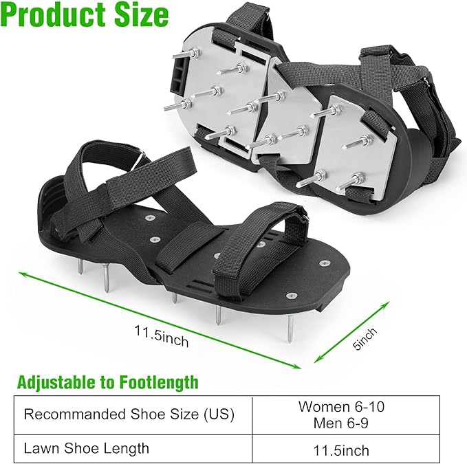 Lawn Aerator Shoes for Grass - Pre-Assembled Grass Aerator Shoes for Lawn - Soil Yard Aerator Tool for Aerating Patio Garden, Black