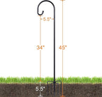 Ottsuls Bird Feeder Pole, 45 INCH Heavy Duty Shepherds Hooks for Outdoor with 5 Prong Base, Adjustable Stand Hanger for Garden Plant, Hummingbird Feeder, Lantern, Hanging Wedding Decor (2 Pack)