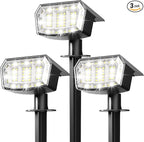 AUDERWIN Solar Lights Outdoor Waterproof IP65, 63 LED 3 Lighting Modes Solar Powered Yard Garden Spot Lights for Outside Landscape- 3 Pack (Cool White)