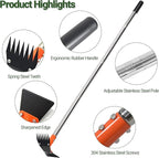 2-in-1 Garden Hoe and Weed Puller Rake, 60 Inch Adjustable Long Handle Weeding Tool Heavy Duty Spring Steel Head with Sand Texture Finish, Weed Remover for Garden, Yard, Lawn, Driveway