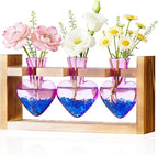Nacome Plant Terrarium Propagation Stations: Mothers Day Gifts for Mom Plant Lovers Women Wife Daughter - 3 Bulb Glass Vase with Wooden Stand Tabletop for Hydroponics Home Garden Decor(Purple)