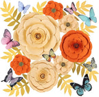 PAPER JAZZ Spring Artifical Paper Flowers Decorations for Wall, Orange Bulletin Board Decorations for Classroom, Flower Window Clings for Wedding Party,Tea,Baby Shower.