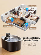 FEELNEEDY Wireless Cat Water Fountain Battery Operated, 4L/135 fl oz Pet Water Fountain for Cats and Dogs with Motion Sensor, Ultra Quiet Cat Drinking Fountain with 2 Filters (Black YPD-C004P)