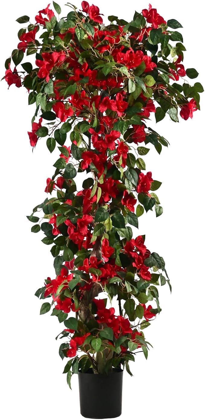 Artificial Bougainvillea Tree -6FT Faux Bougainvillea Tree with Realistic Flowers, Tall Fake Flower Tree for Indoor or Outdoor Decor, Silk Floral Plant for Living Room, Porch, Garden (Red)