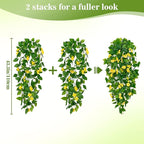 BLEUM CADE Artificial Hanging Flowers for Outdoors, 2pcs Fake Hanging Plants Pothos Vines with Yellow Flowers for Wall Home Living Room Indoor Outdoor Decor (No Baskets)