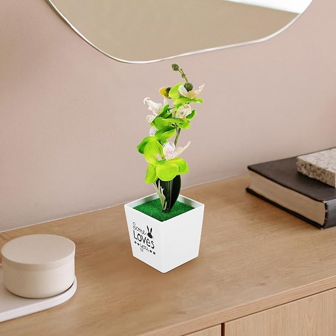 Baluue Artificial Moth Orchid Bonsai Potted Flower, Realistic Simulation Plastic Fake Potted Plant, Green Desktop Home Décor for Living Room and Office