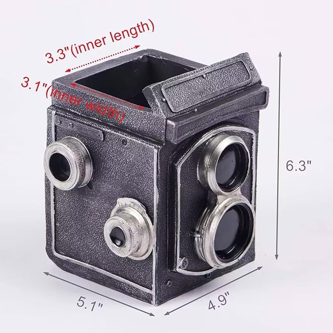 Camera Decorative Planter Plant Gift - Desk Decor Succulent Pot for Indoor Plants Vintage Camera Home Shelf Office Decor Small Flower Pot with Drainage