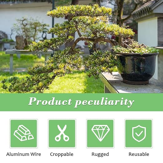 4 Roll Bonsai Wire,with Hand Plier Aluminum Bonsais Training Wire Anodized Aluminum Bonsai Wire Tools for Fine Trunk & Branch Control(Size:4 Roll)