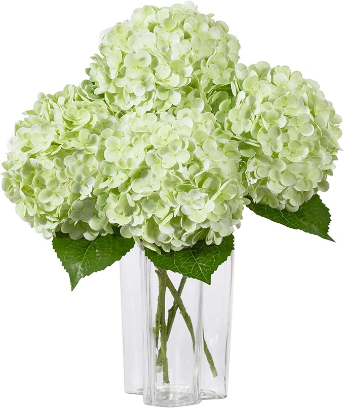 DuHouse 4Pcs Large Hydrangea Artificial Flowers,20 inch Latex Real Touch Hydrangeas Lifelike Hydrangea Flower for Home Wedding Bouquets Centerpieces Party Living Room Decoration(Light Green)
