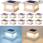 Dynaming 4x4 Solar Post Cap Lights Outdoor with 2 Color Modes, Fence Post Solar Lights White Shell Fit for Vinyl/Wooden Posts, High Brightness SMD LED Lighting Decor for Garden Deck Patio, 12 Pack