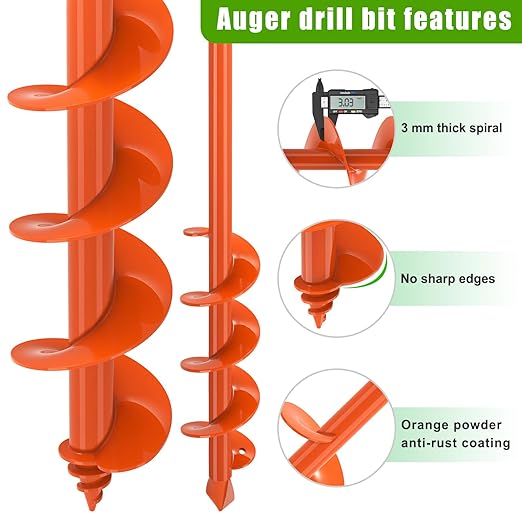 Insaga Garden Auger Drill Bit for Planting, Drill Augers for Digging Holes, Auger Post Hole Digger fits 3/8'' Hex Drive Drill, Perfect for Planting Bulbs and Potted Plants (1.6''x16''+3.5''x16'')
