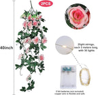 RECUTMS 2pcs Artificial Hanging Plants 32 in Fake Plant Ivy Vine Outdoor, Hanging Champagne Rose Flower Wall Sconce, UV Resistant Plastic for Valentines Day Wall Hanging Decorations(Champagne)