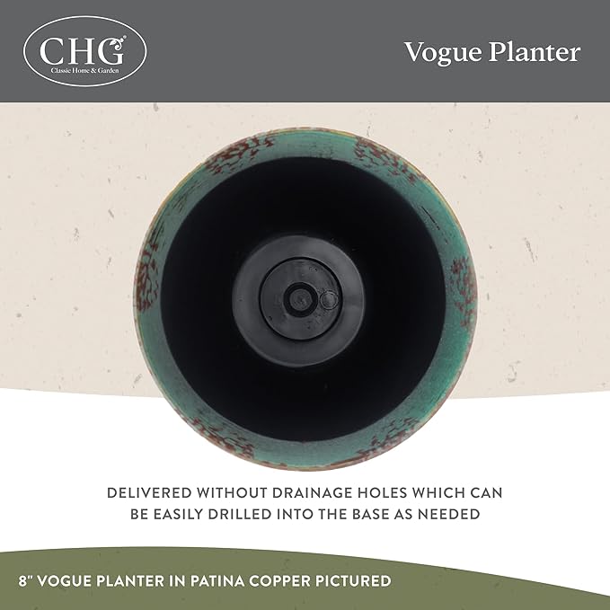 Classic Home and Garden Vogue Planter Pots w/Pottery Quality Finish - Modern Indoor & Outdoor Flower Pots - UV-Resistant Porch Planters - Decorative Pot for Flowers & Herbs (8” Weathered Copper)