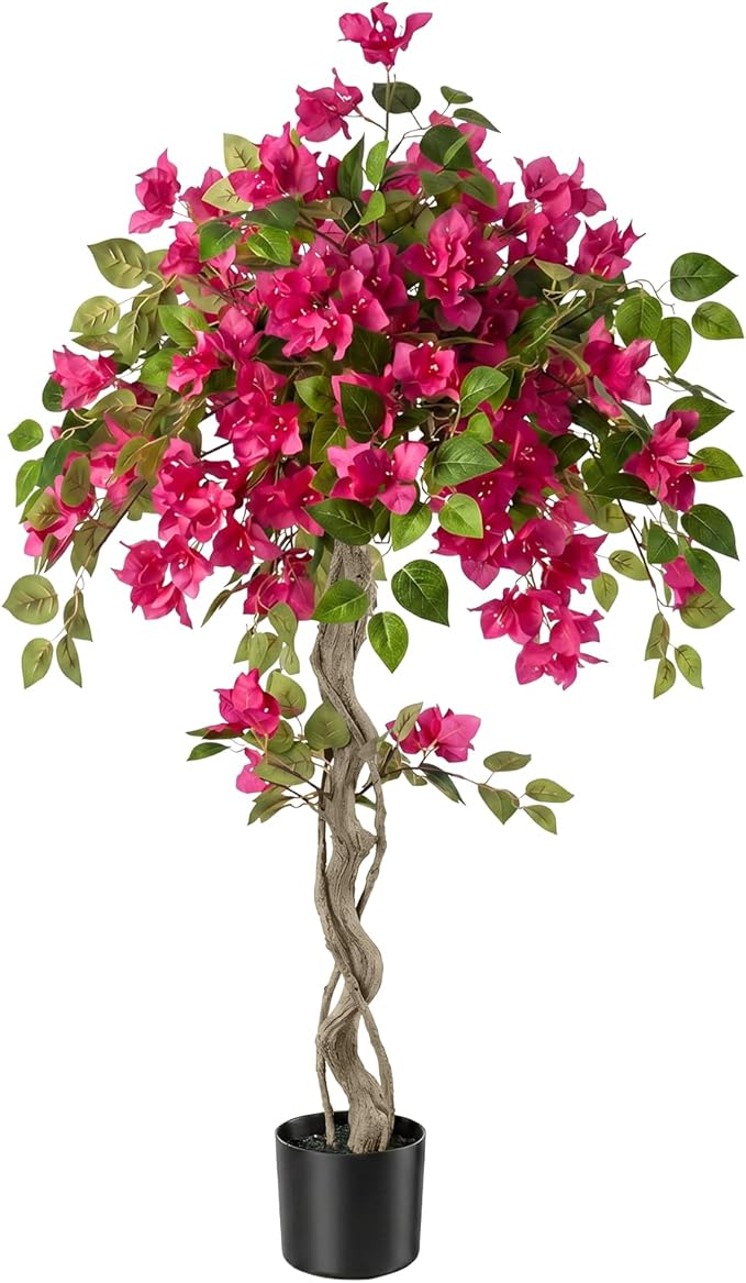 4FT Artificial Bougainvillea Tree, UV Resistant Faux Bougainvillea for Indoor Outdoor Decor, Lifelike Bougainvillea Artificial Flowers Plant for Office, Front Porch, Living Room & Patio