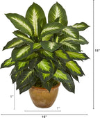 Nearly Natural Artificial Dieffenbachia Plant Faux Greenery in Ceramic Planter for Indoor Home Decor
