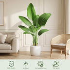 Birds of Paradise Plant Artificial, 4FT Fake Plants Faux Banana Leaf Tree with 9 Banana Leaves, Lifelike Tall Fake Tropical Palm Indoor Silk Floor Plant in Black Pot for House,Office,Room,Home Decor