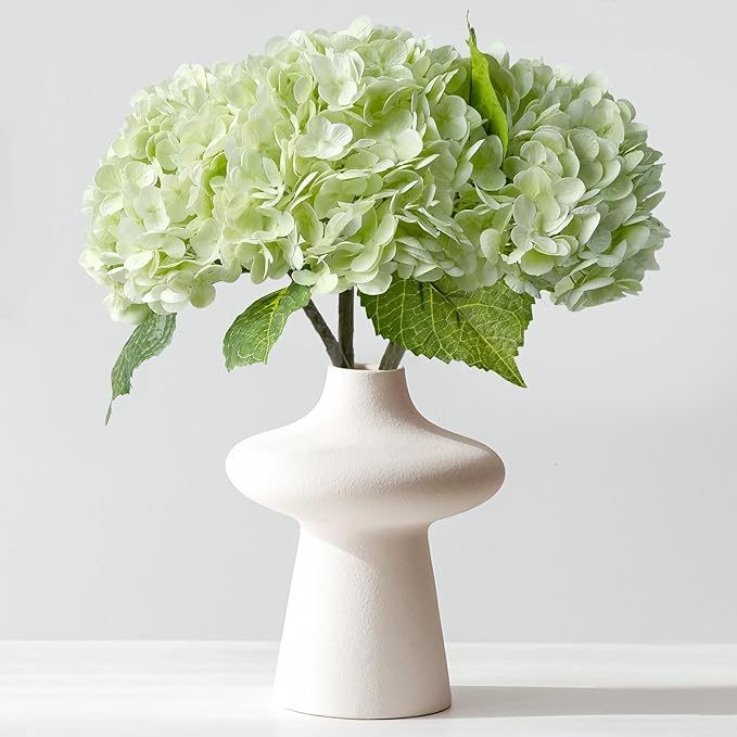 ZYTUYO 3 PCS Light Green Silk Artificial Hydrangea Flowers 21" Faux Large Real Touch Latex Floral Head with Long Stems Leaves for Wedding Home Kitchen DIY Bouquet Bride Decor