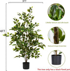 Bailikang Artificial Ficus Tree Indoor 4ft, Large Potted Faux Tree with Realistic Silk Leaves & Trunk for Home Office, Living Room Corner Decor