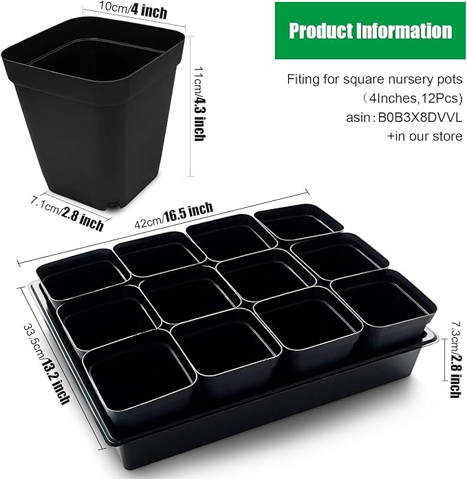 RooTrimmer Seed Starter Tray, 5 Packs Plant Tray, Durable Plastic Growing Trays, Stackable Seedling Starter Trays Perfect for Indoor, Outdoor, Greenhouses, 16.5" L x 13.2" W x 2.8" H - Black