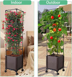 Raised Garden Bed with Tomato Cage & Trellis, 56" Self-Watering Tomato Planter Box for Vegetables Flowers | Lockable Wheels, Vertical Gardening | Indoor Outdoor Patio Use, Easy Assembly