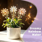 3 Pack Crystal Sunflower Suncatchers with 13" Gold Trellis Stakes – Handmade Rainbow Prism Plant Decor for Indoor Pots, Houseplants & Garden Gift (Amber, Red, AB)