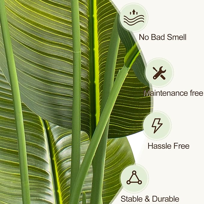 Lifelike Bird of Paradise Artificial Plant,5ft Faux Banana Leaf Tree with 10 Trunks - Perfect Indoor Silk Floor Plant for Home Decor in Living Room, Office, and Bedroom (Set of 2)