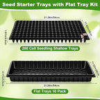 Vesici 20 Pack Seed Starter Trays, 200 Cell Seedling Trays with 1020 Flat Tray, Deep Plug Nursery Plant Pots for Germination, Water Collection, Indoor Outdoor Seed Starting & Transplanting