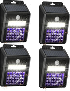 4 Pack of Solar Bug Zapper Outdoor & Mosquito Light - 1000V Electric Bug Trap, Solar-Powered Fly Killer with Motion Sensor, Waterproof & Cordless
