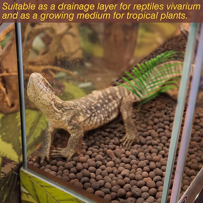 ZeeDix 4 LBS Reptile Substrate Leca Balls - 100% Organic Expanded Clay Pebbles, Ideal Bioactive Terrarium Clay Balls Substrate for Reptile Terrarium Tank, Bearded Dragon, Tortoise, Gecko, Snake & Frog