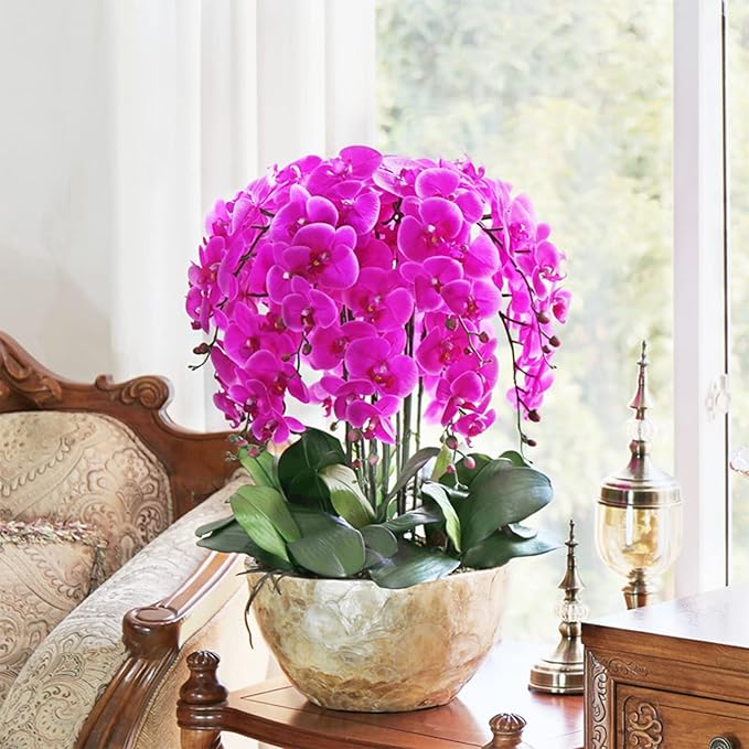 FagusHome 32 Inch Artificial Phalaenopsis Flowers 6 Pcs Artificial Orchid Flowers Stem Plants for Home Décor (Purple)