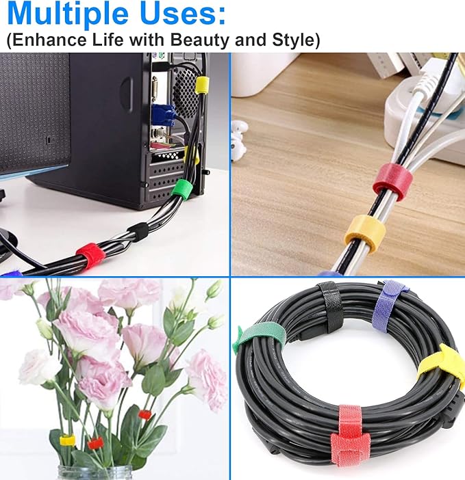 California JOS 60 PCS 6 Inches Colorful Reusable Cable Ties, Wire Ties, Cord Organizer, Cable Organizer, Adjustable Cable Management